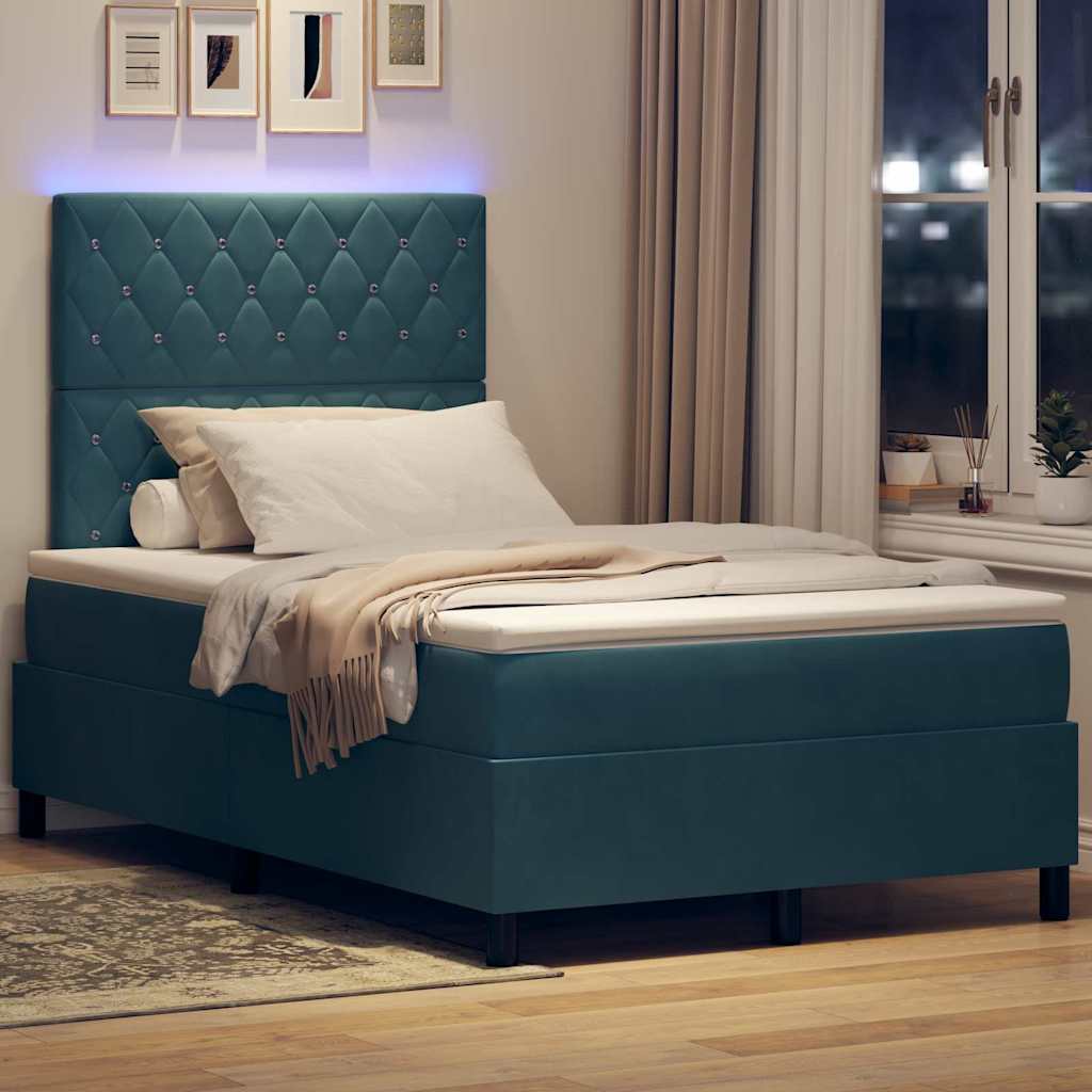 LED Box Spring Krevet Tamno plava 120 x 190 cm Baršun