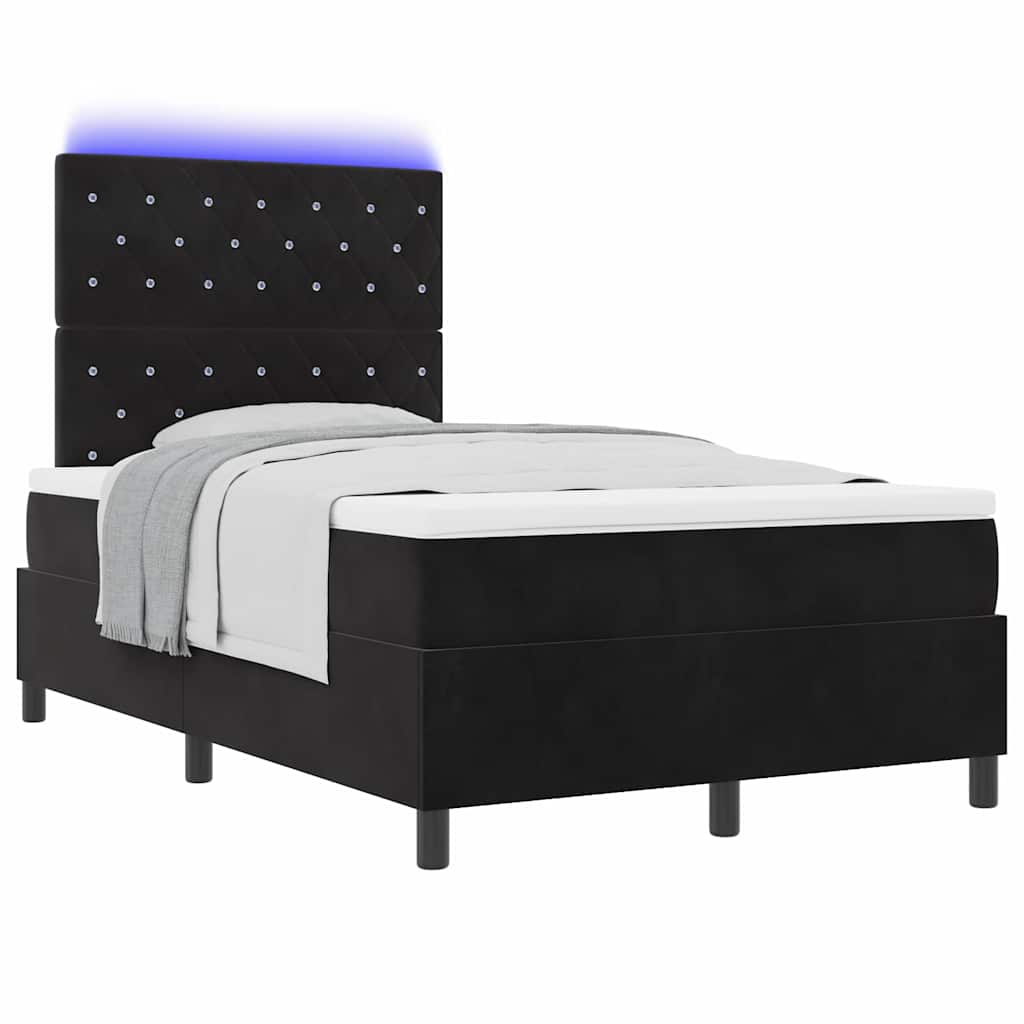 LED Box Spring Krevet s madracem Crna 120 x 200 cm Baršun