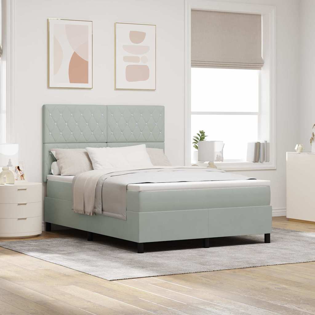 LED Box Spring Krevet Svijetlo siva 140 x 190 cm Baršun
