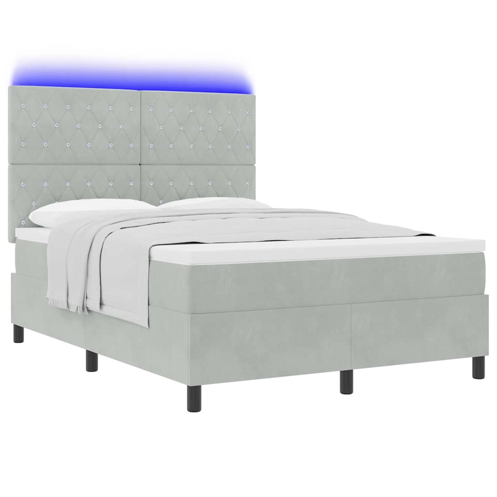 LED Box Spring Krevet Svijetlo siva 140 x 190 cm Baršun