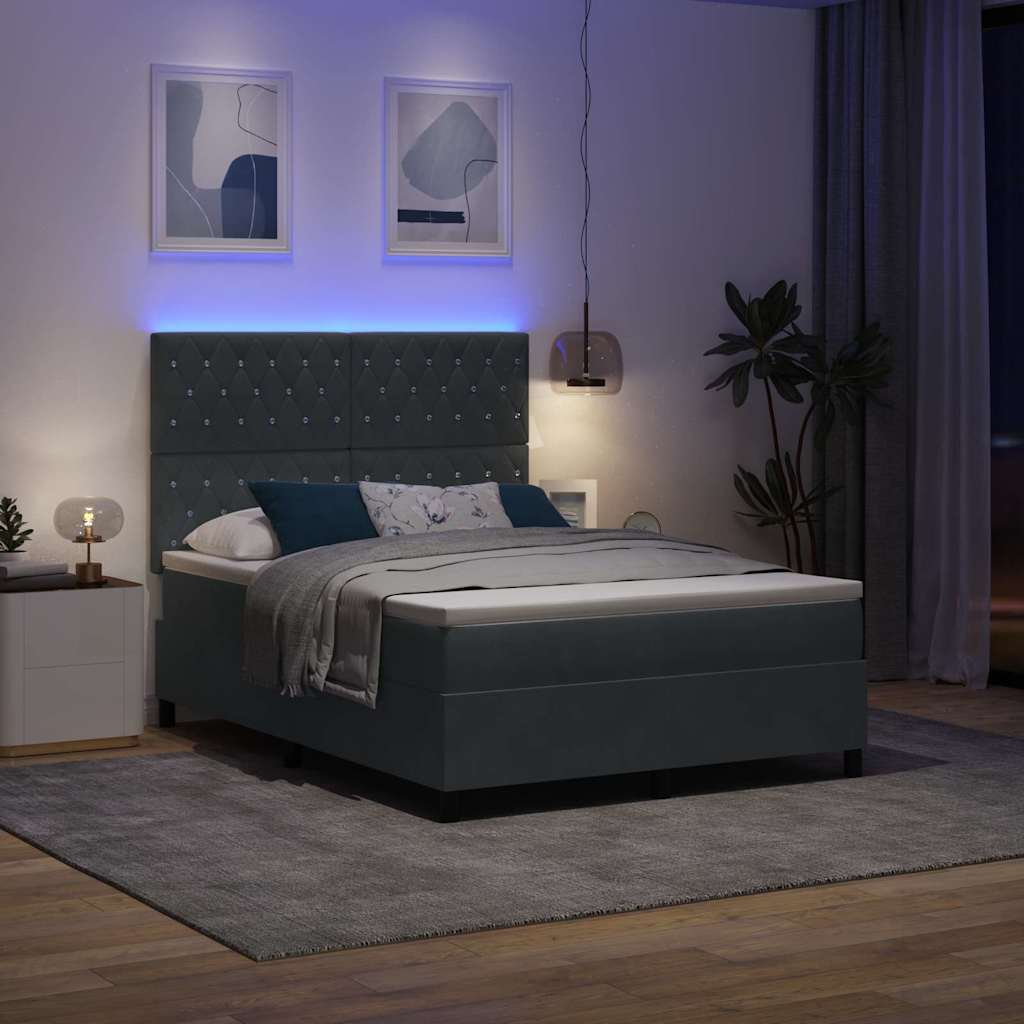LED Box Spring Krevet s madracem Tamno siva 140 x 190 cm Baršun