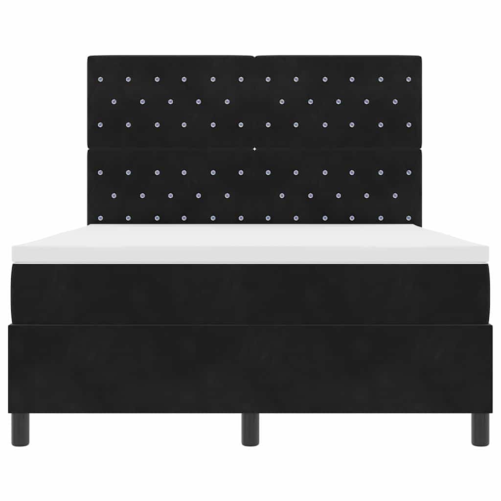 LED Box Spring Krevet s madracem Crna 140 x 190 cm Baršun