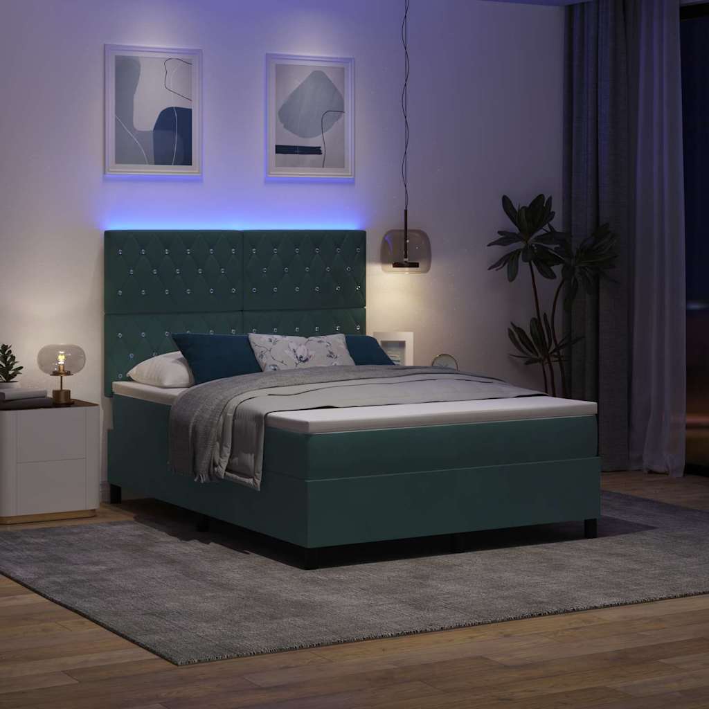 LED Box Spring Krevet Tamnozelena 140 x 190 cm Baršun