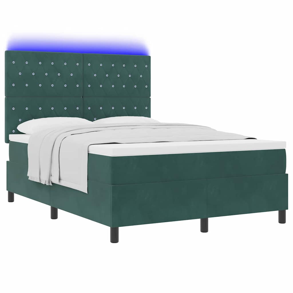 LED Box Spring Krevet Tamnozelena 140 x 190 cm Baršun