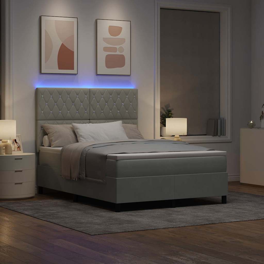LED Box Spring Krevet Svijetlo siva 140 x 200 cm Baršun