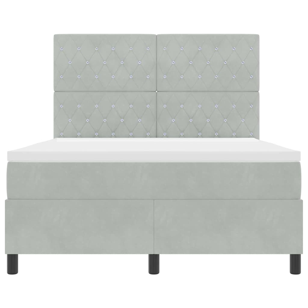 LED Box Spring Krevet Svijetlo siva 140 x 200 cm Baršun