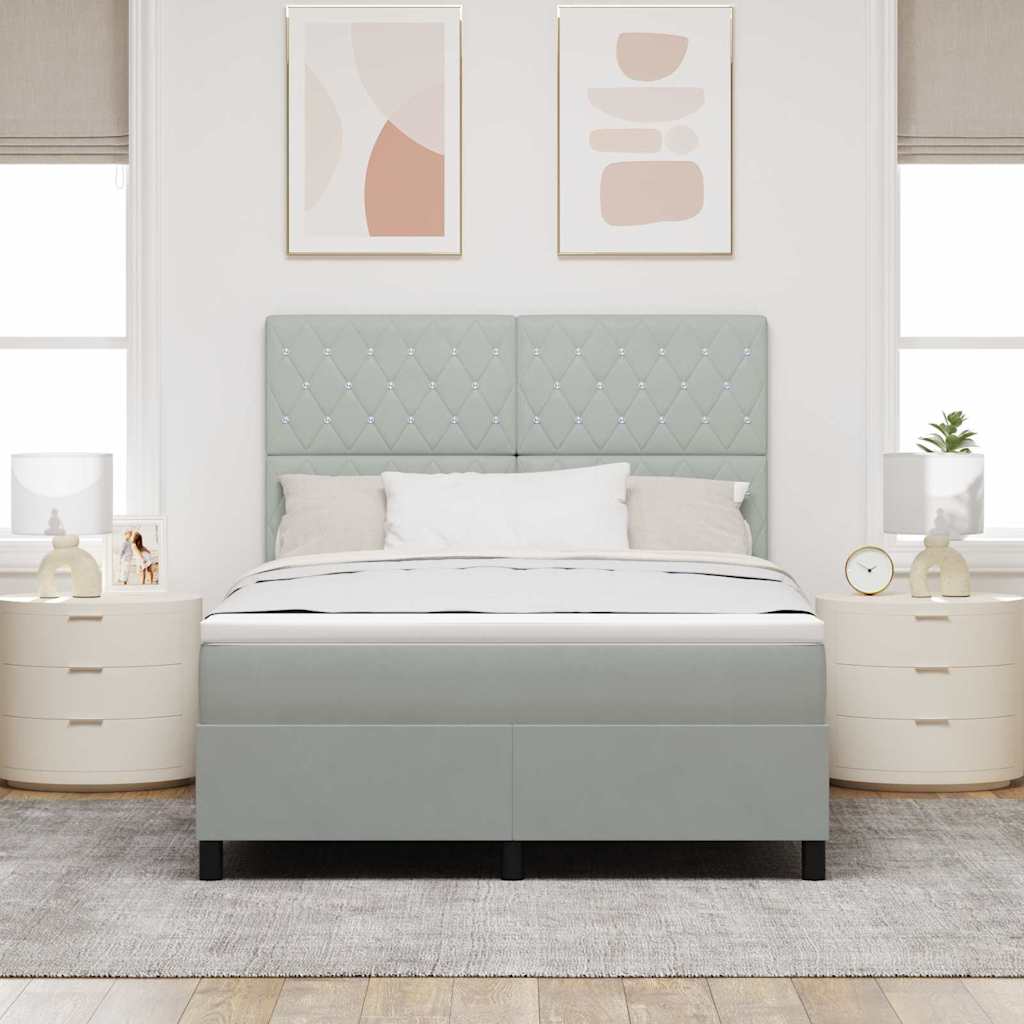 LED Box Spring Krevet Svijetlo siva 160 x 200 cm Baršun