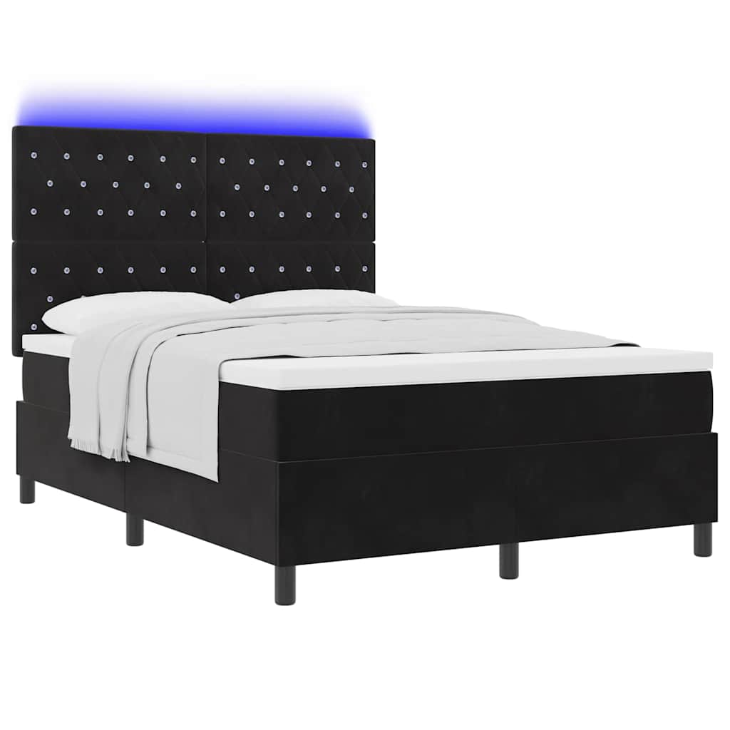 LED Box Spring Krevet s madracem Crna 160 x 200 cm Baršun