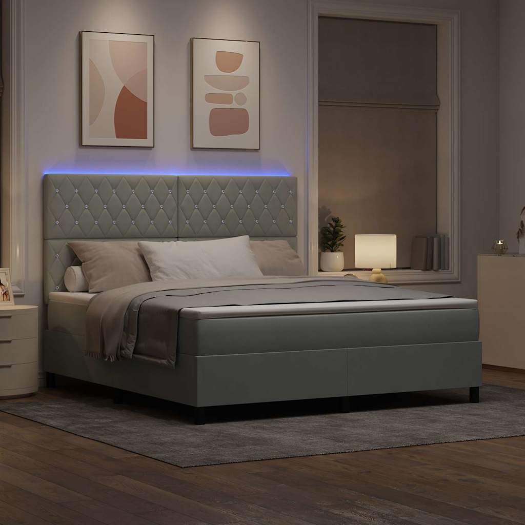 LED Box Spring Krevet Svijetlo siva 180 x 200 cm Baršun
