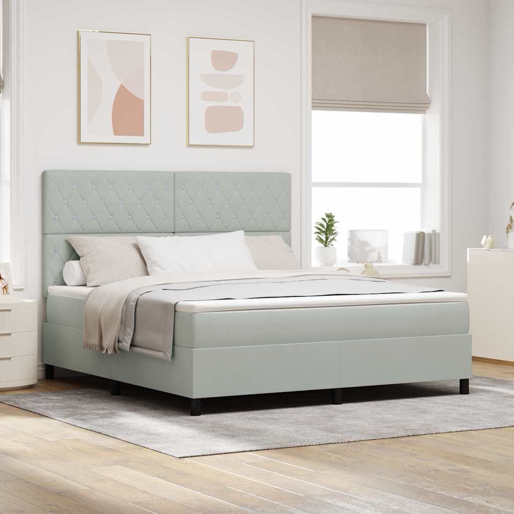 LED Box Spring Krevet Svijetlo siva 180 x 200 cm Baršun