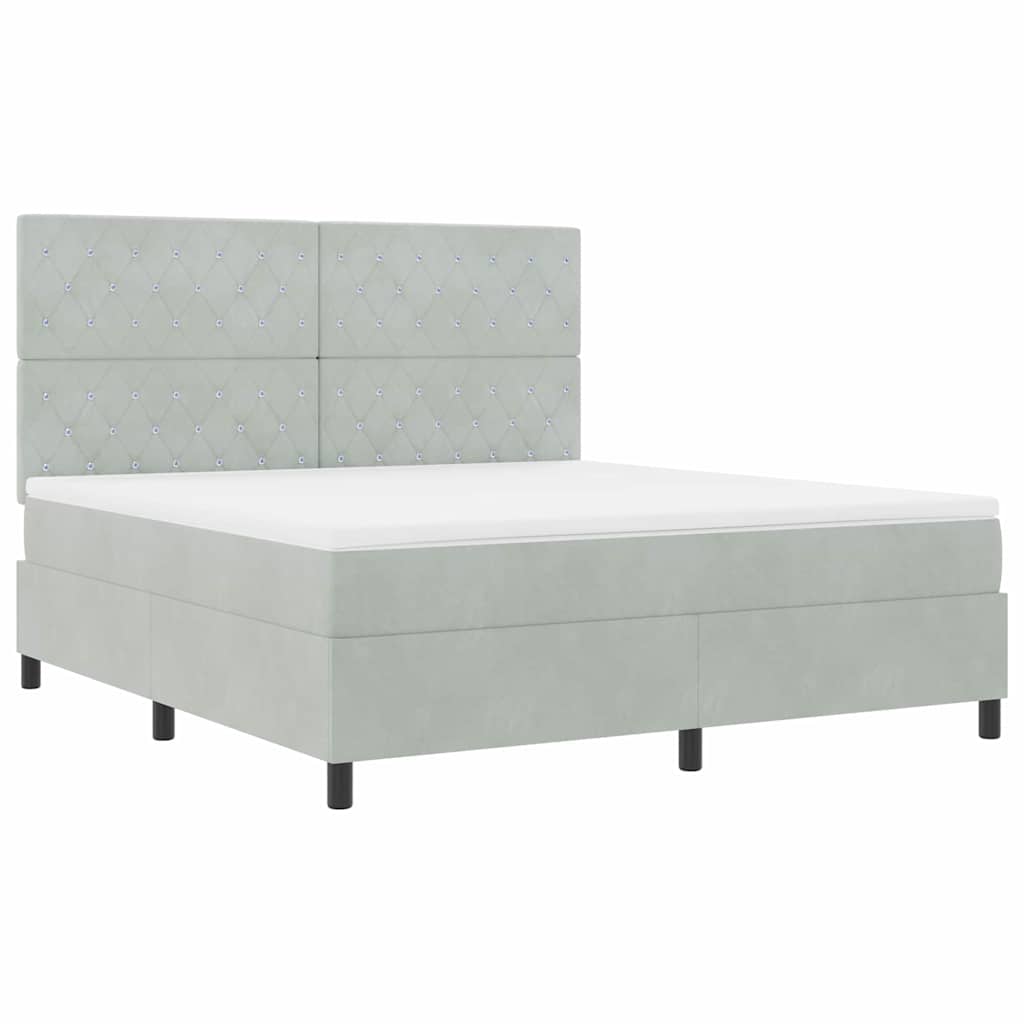 LED Box Spring Krevet Svijetlo siva 180 x 200 cm Baršun