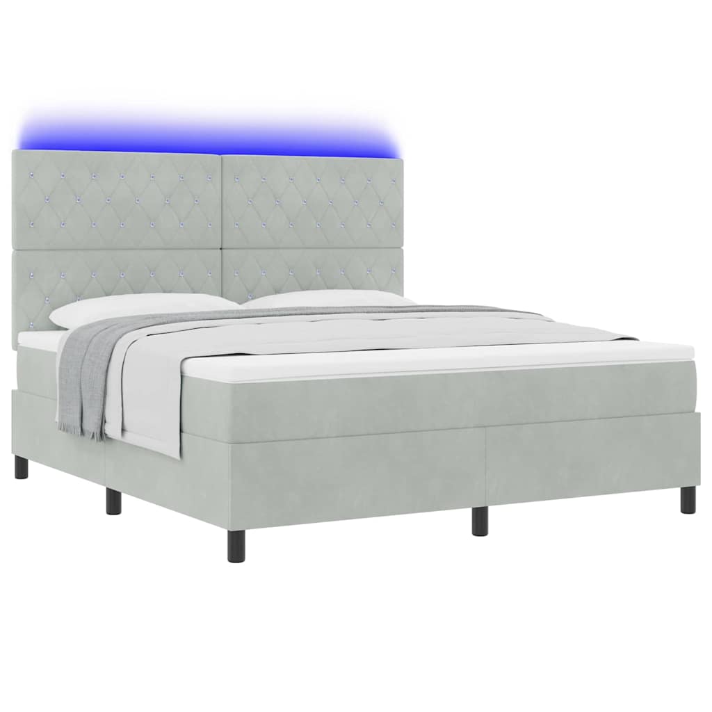 LED Box Spring Krevet Svijetlo siva 180 x 200 cm Baršun