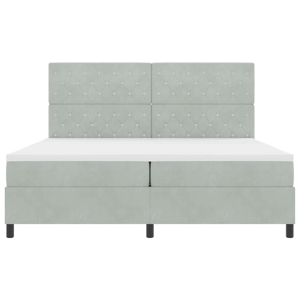 LED Box Spring Krevet Svijetlo siva 200 x 200 cm Baršun