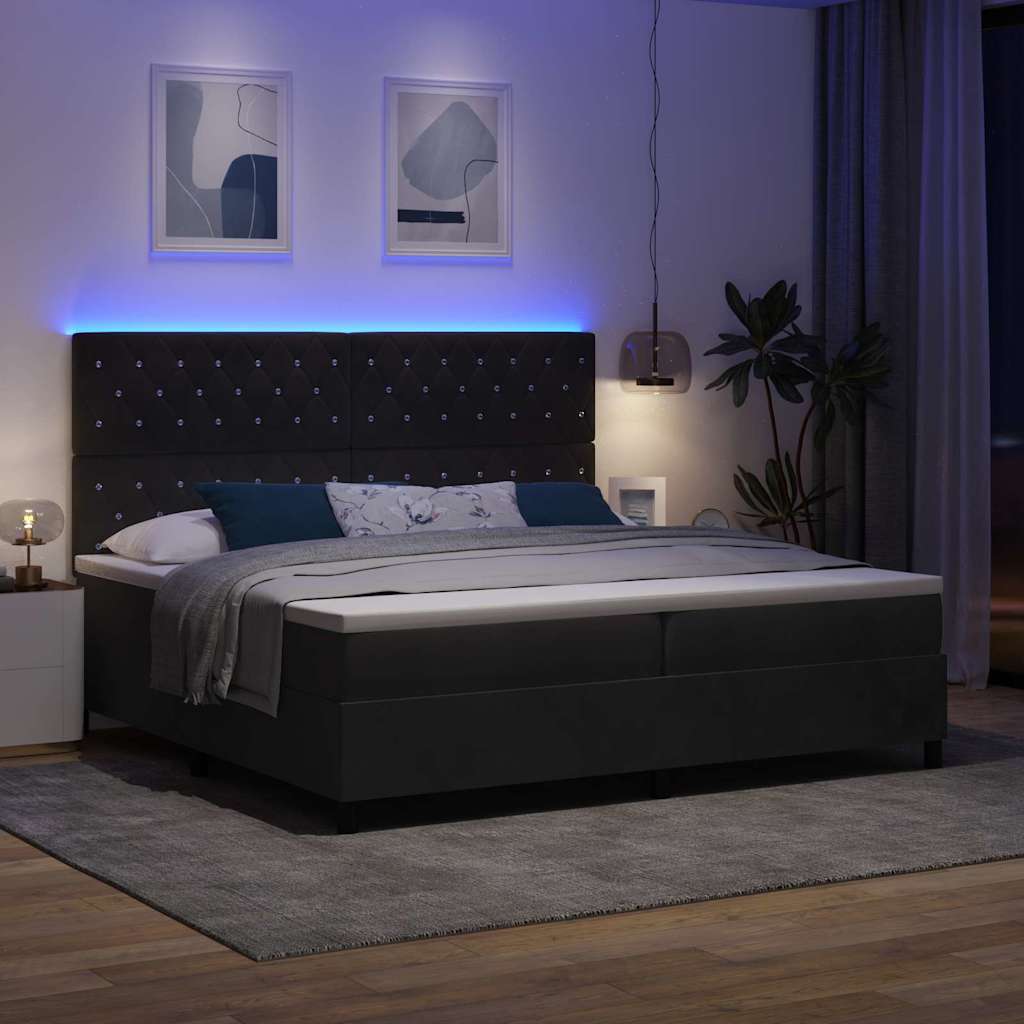 LED Box Spring Krevet s madracem Crna 200 x 200 cm Baršun