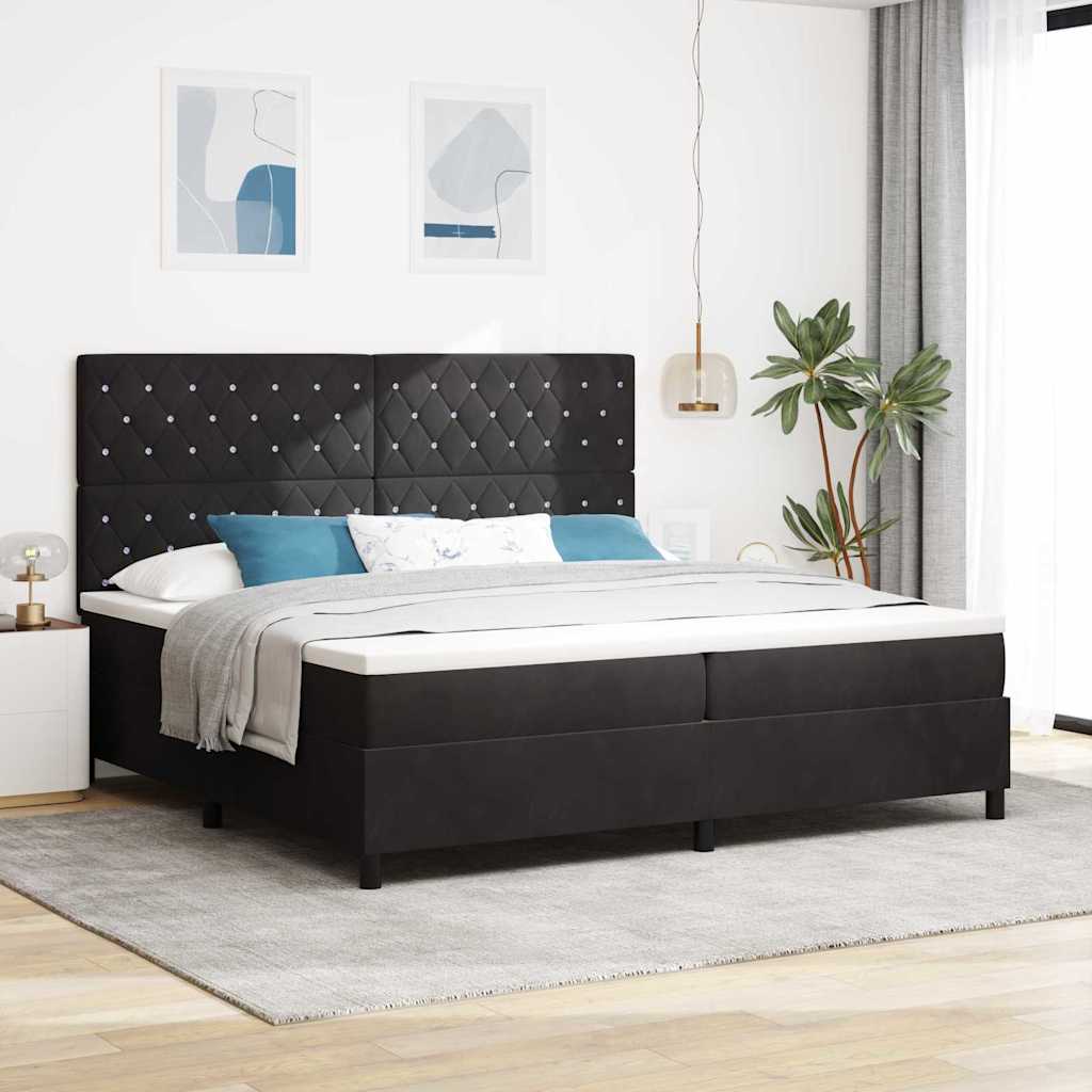 LED Box Spring Krevet s madracem Crna 200 x 200 cm Baršun