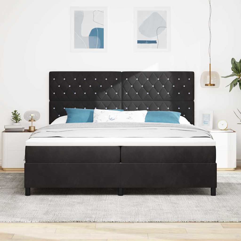 LED Box Spring Krevet s madracem Crna 200 x 200 cm Baršun