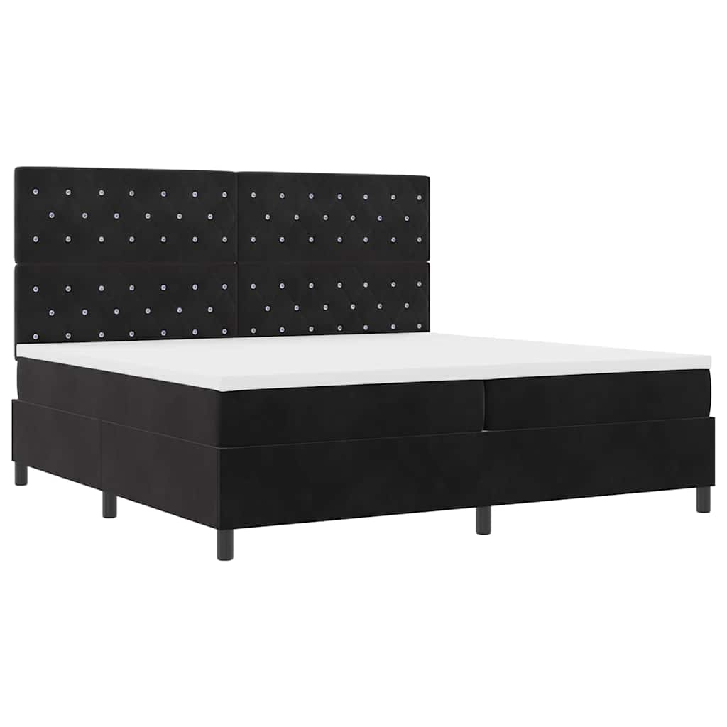 LED Box Spring Krevet s madracem Crna 200 x 200 cm Baršun