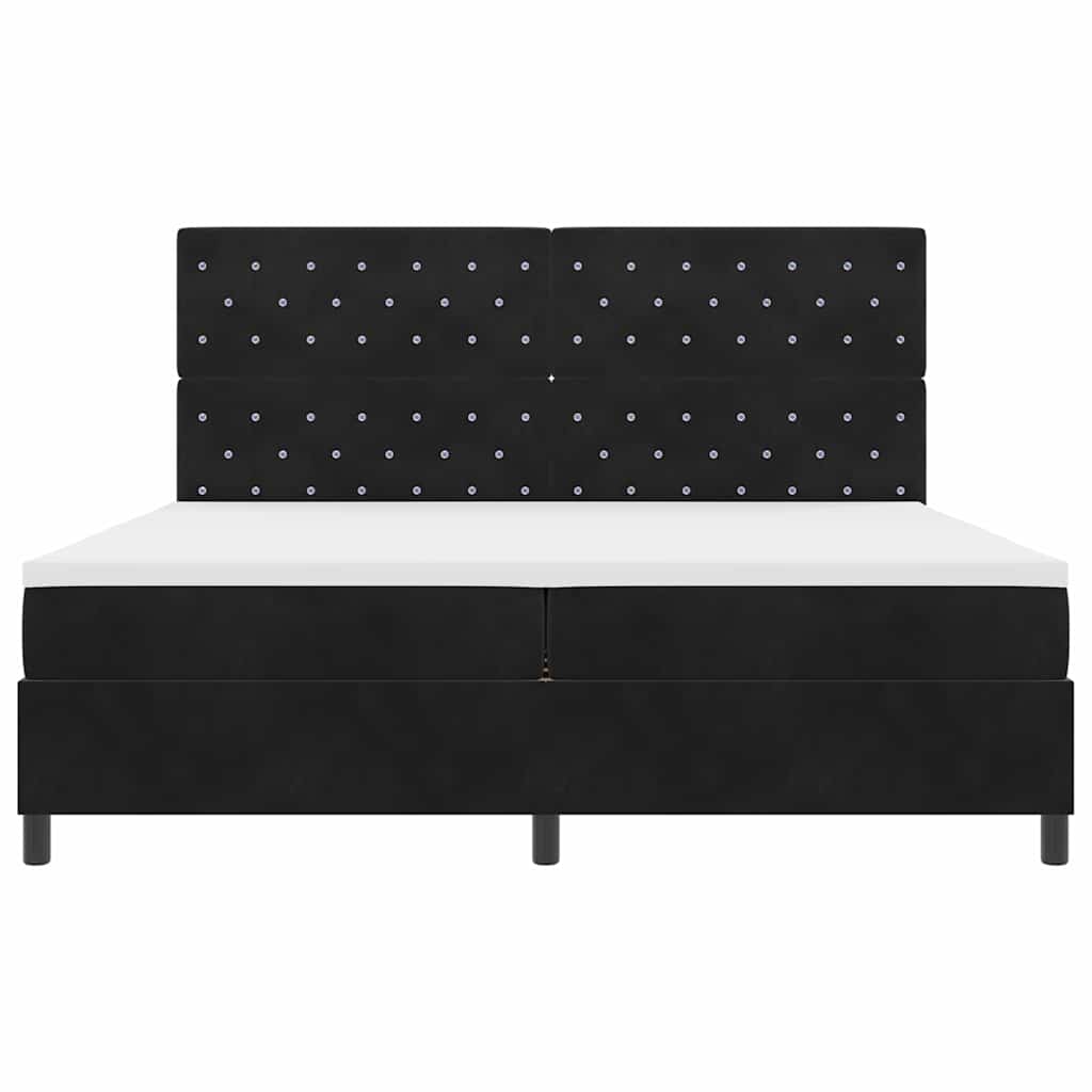 LED Box Spring Krevet s madracem Crna 200 x 200 cm Baršun