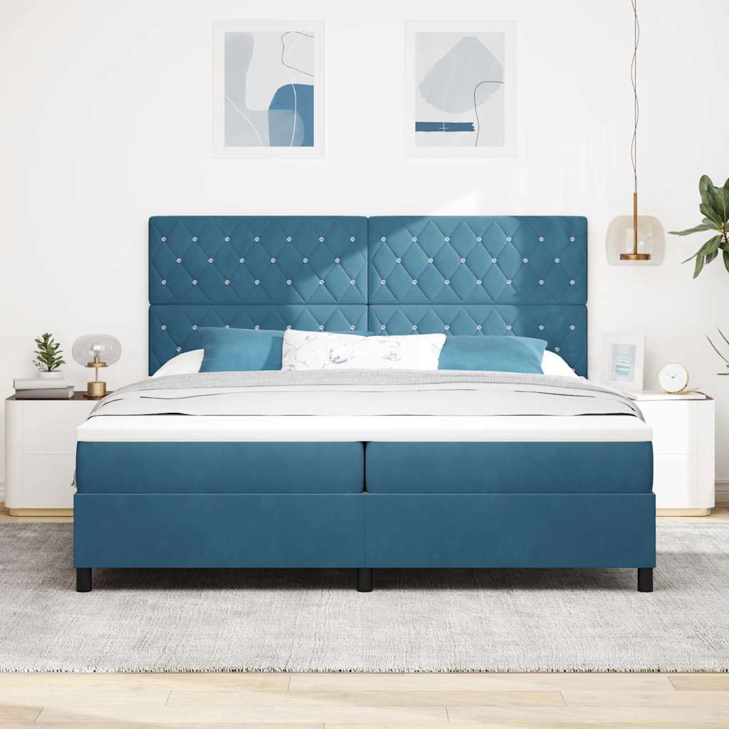 LED Box Spring Krevet Tamno plava 200 x 200 cm Baršun