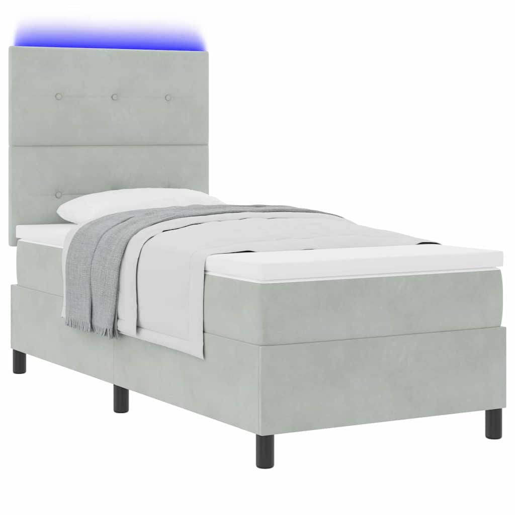 LED Box Spring Krevet Svijetlo siva 80 x 200 cm Baršun