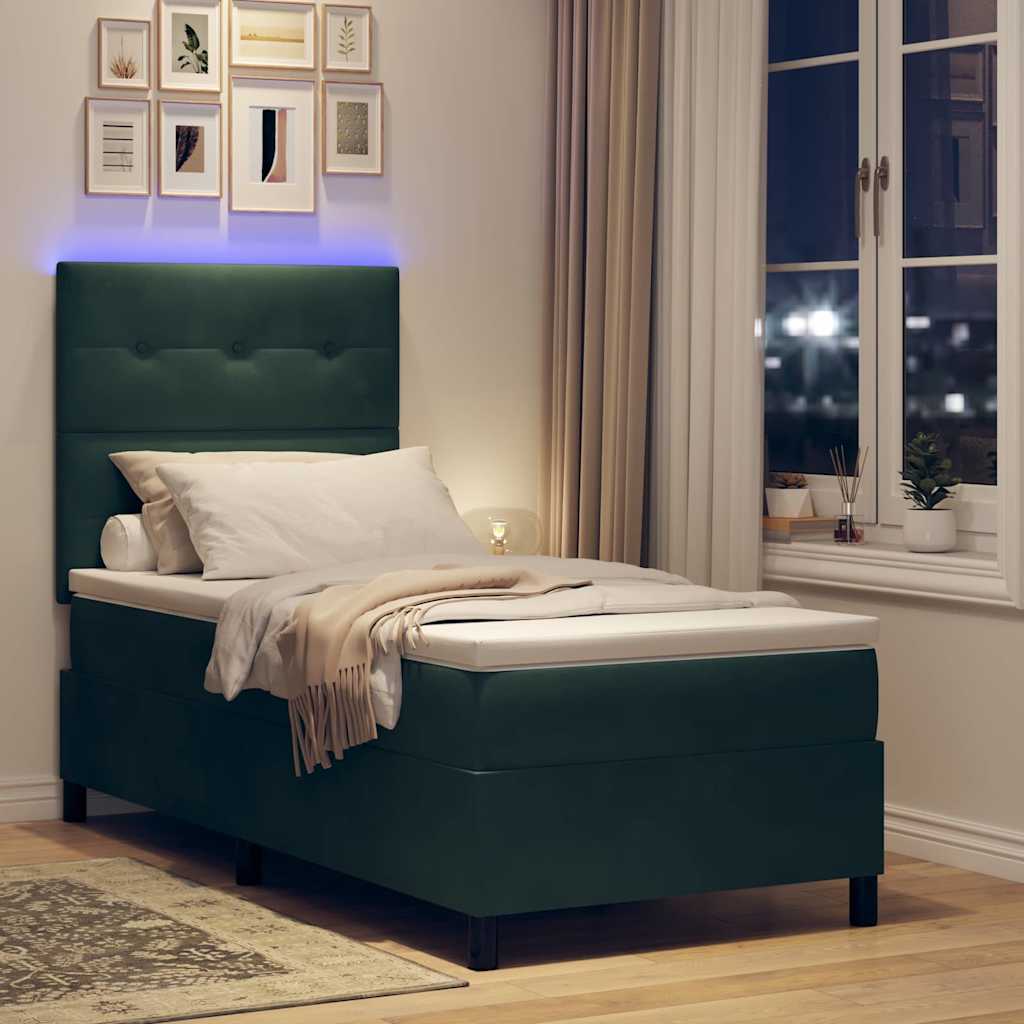 LED Box Spring Krevet Tamnozelena 80 x 200 cm Baršun