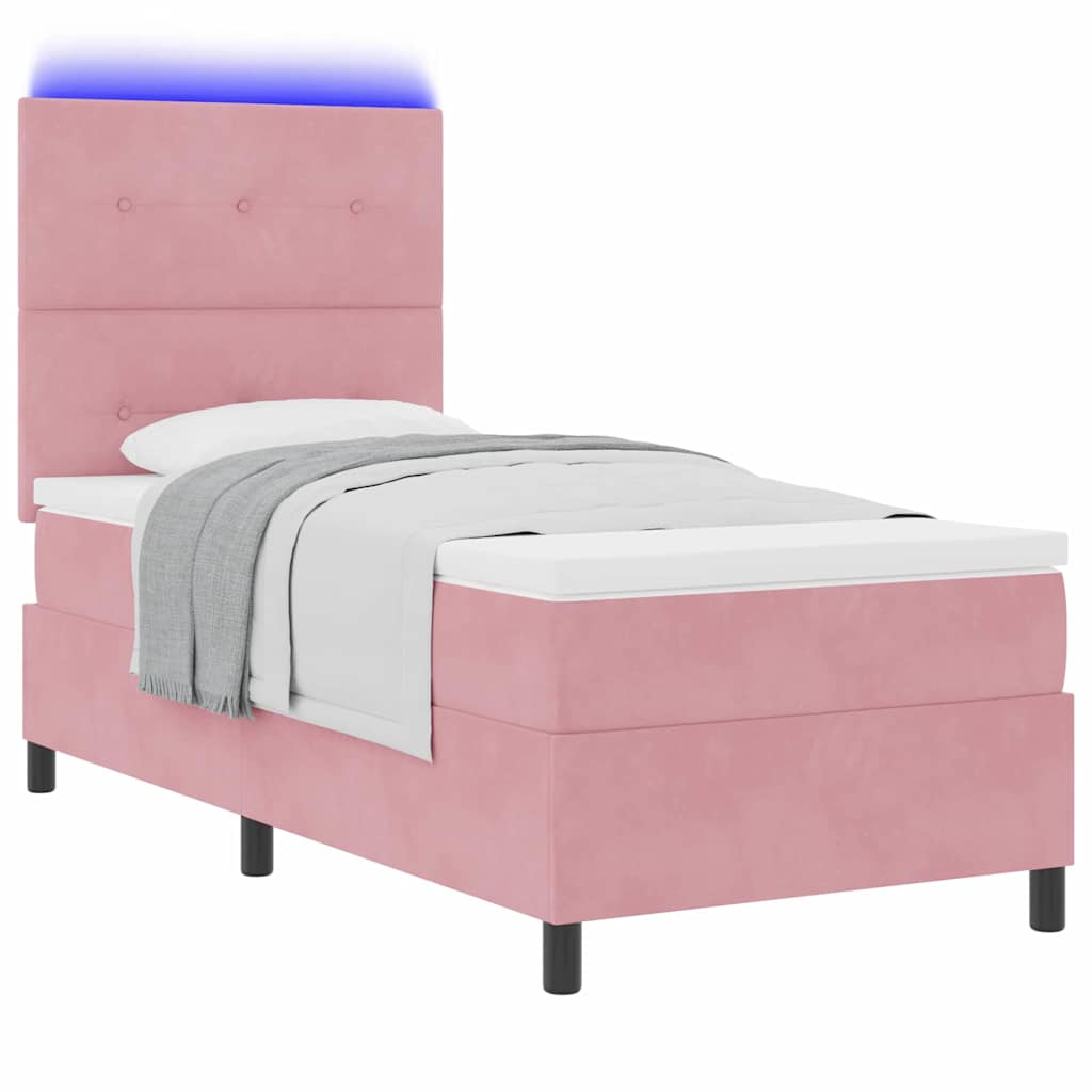 LED Box Spring Krevet s uzglavljem Ružičasta 80 x 200 cm Baršun