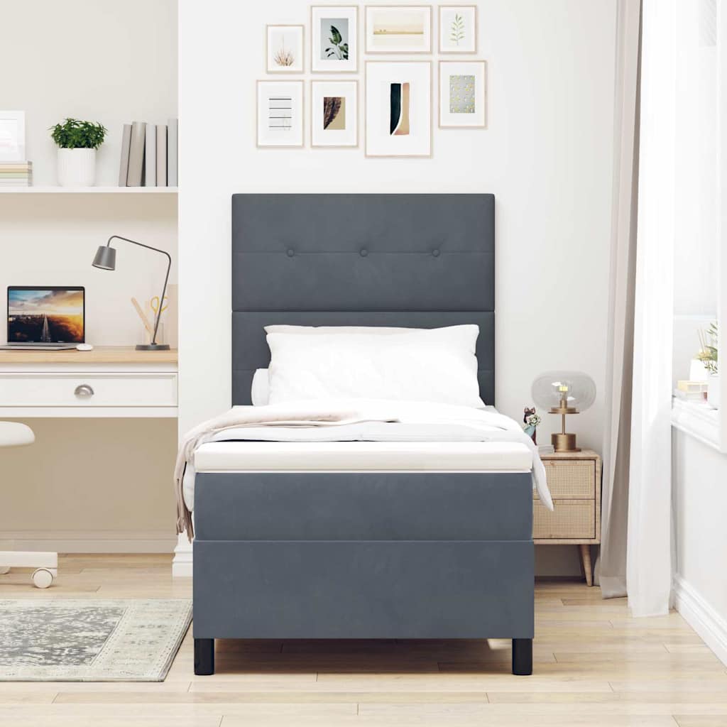 LED Box Spring Krevet Tamno siva 90 x 190 cm Baršun