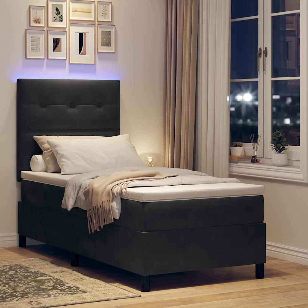 LED Box Spring Krevet s madracem Crna 90 x 190 cm Baršun