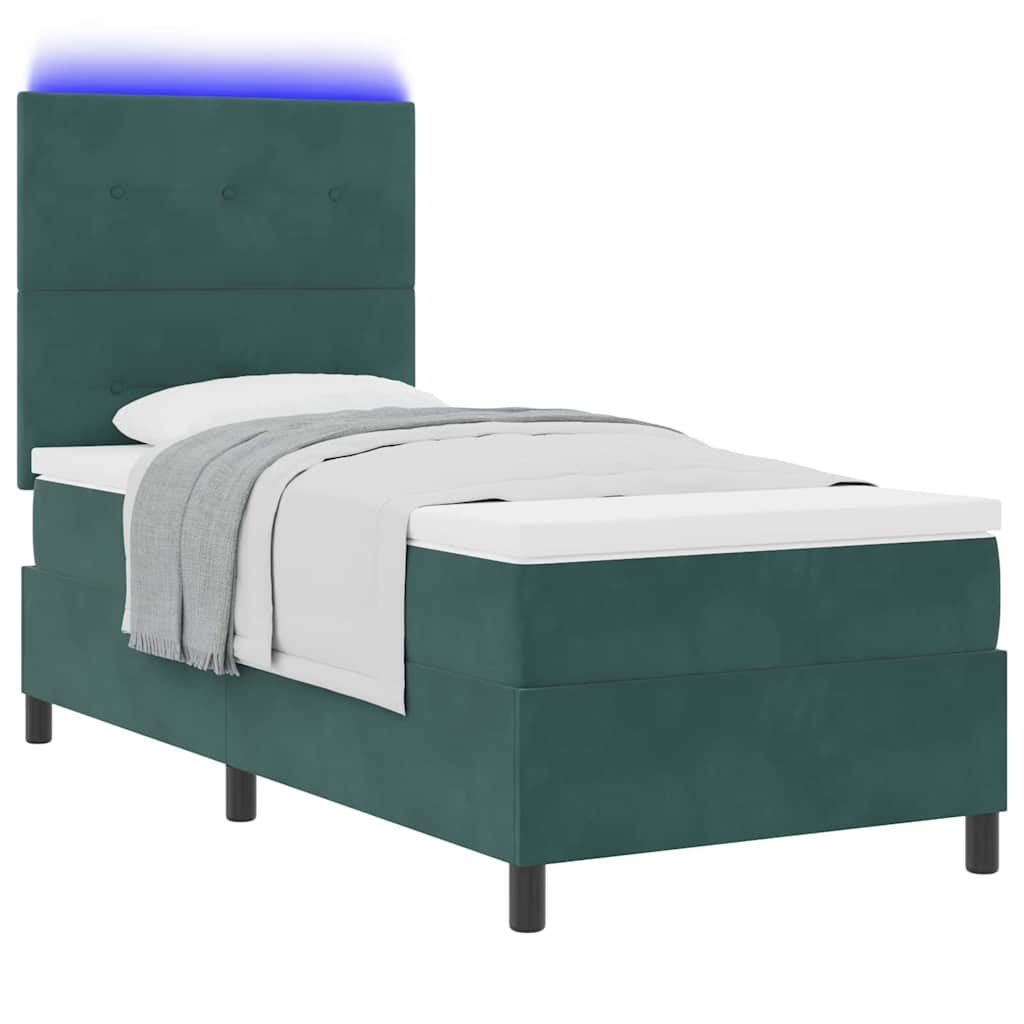 LED Box Spring Krevet s madracem Tamnozelena 90 x 190 cm Baršun