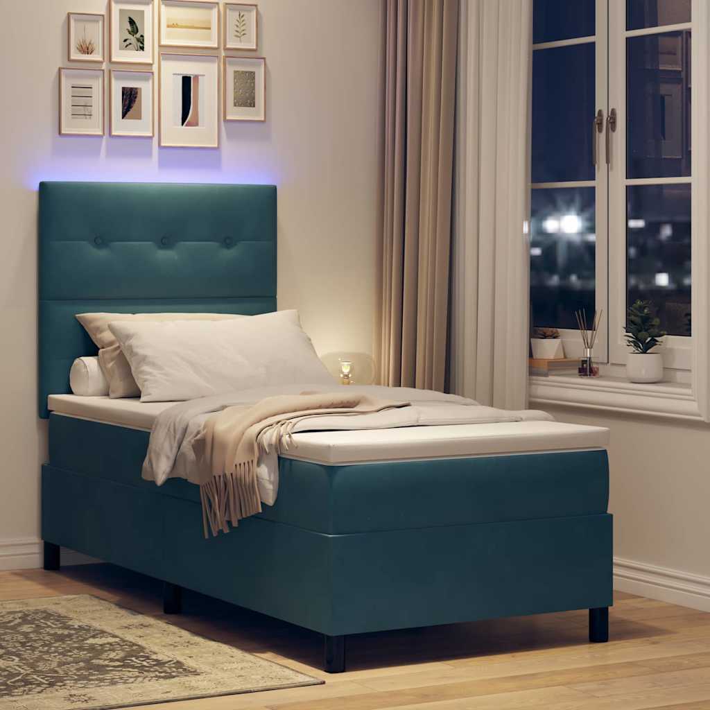 LED Box Spring Krevet s madracem Tamno plava 90 x 190 cm Baršun