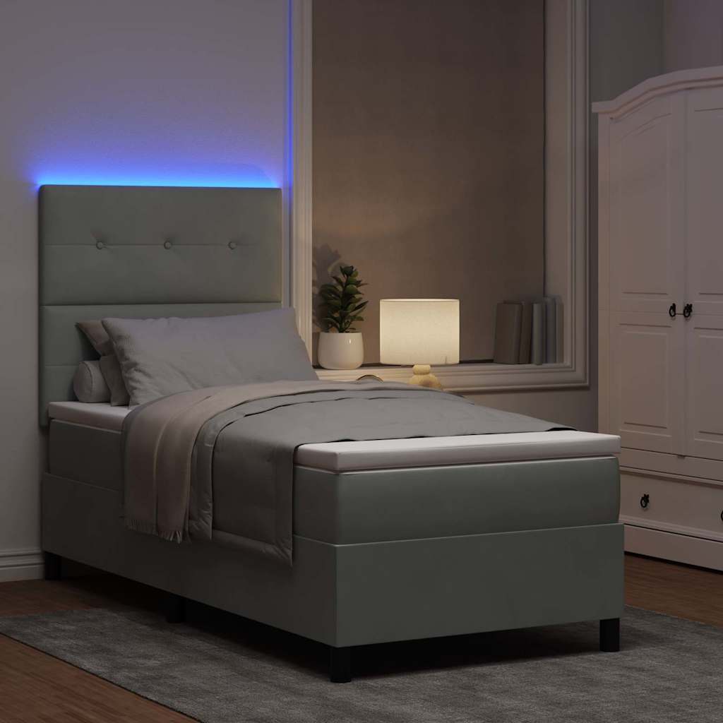 LED Box Spring Krevet Svijetlo siva 100 x 200 cm Baršun