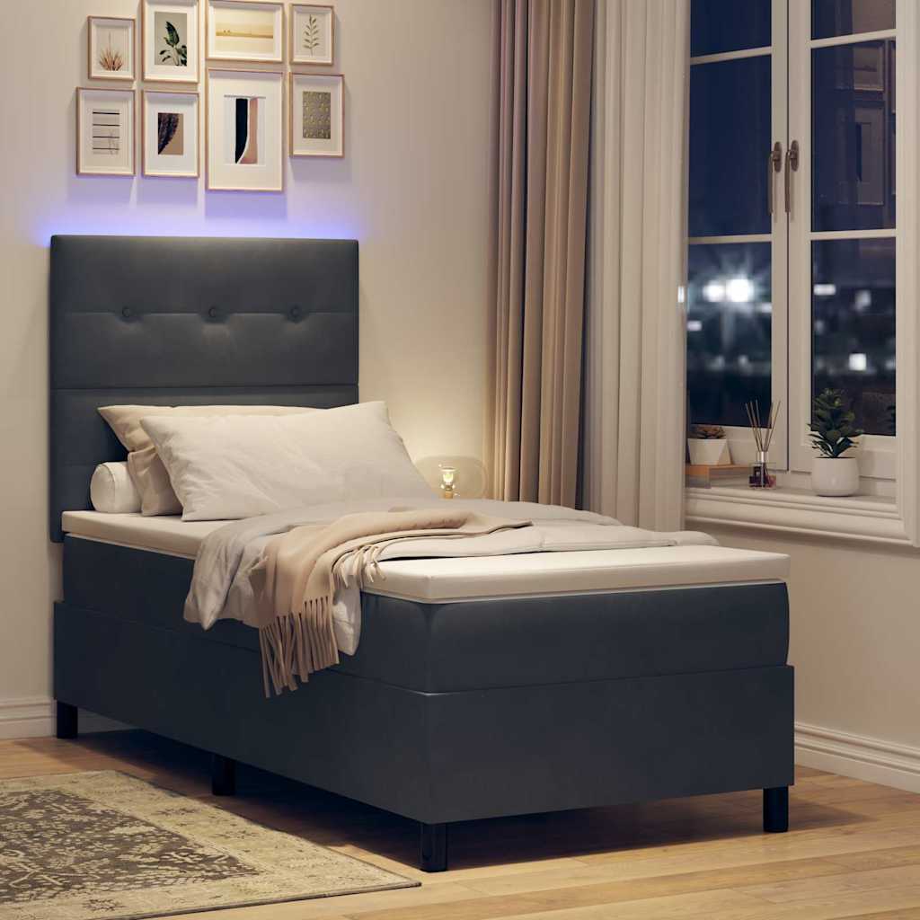 LED Box Spring Krevet s madracem Tamno siva 100 x 200 cm Baršun