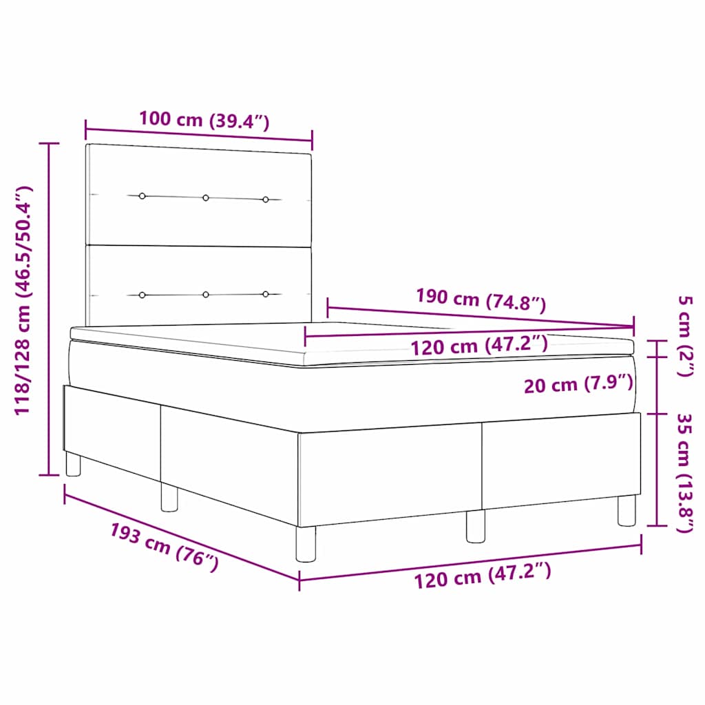 LED Box Spring Krevet s madracem Tamno siva 120 x 190 cm Baršun