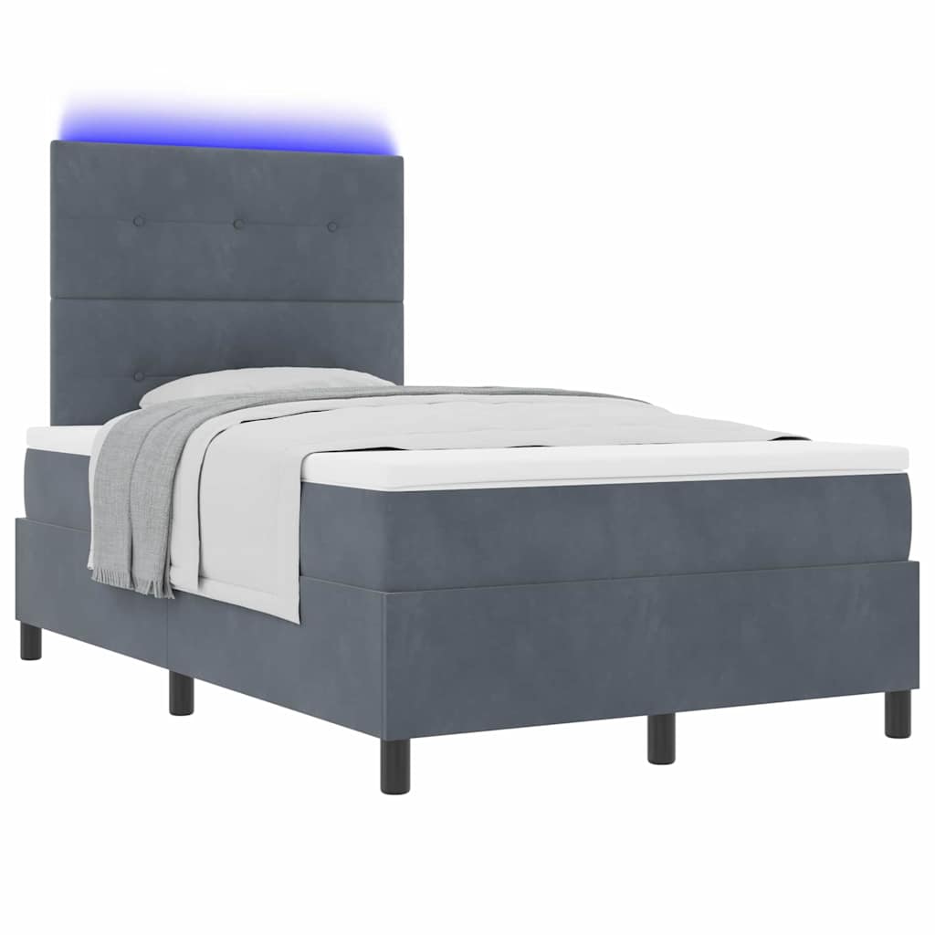 LED Box Spring Krevet s madracem Tamno siva 120 x 200 cm Baršun
