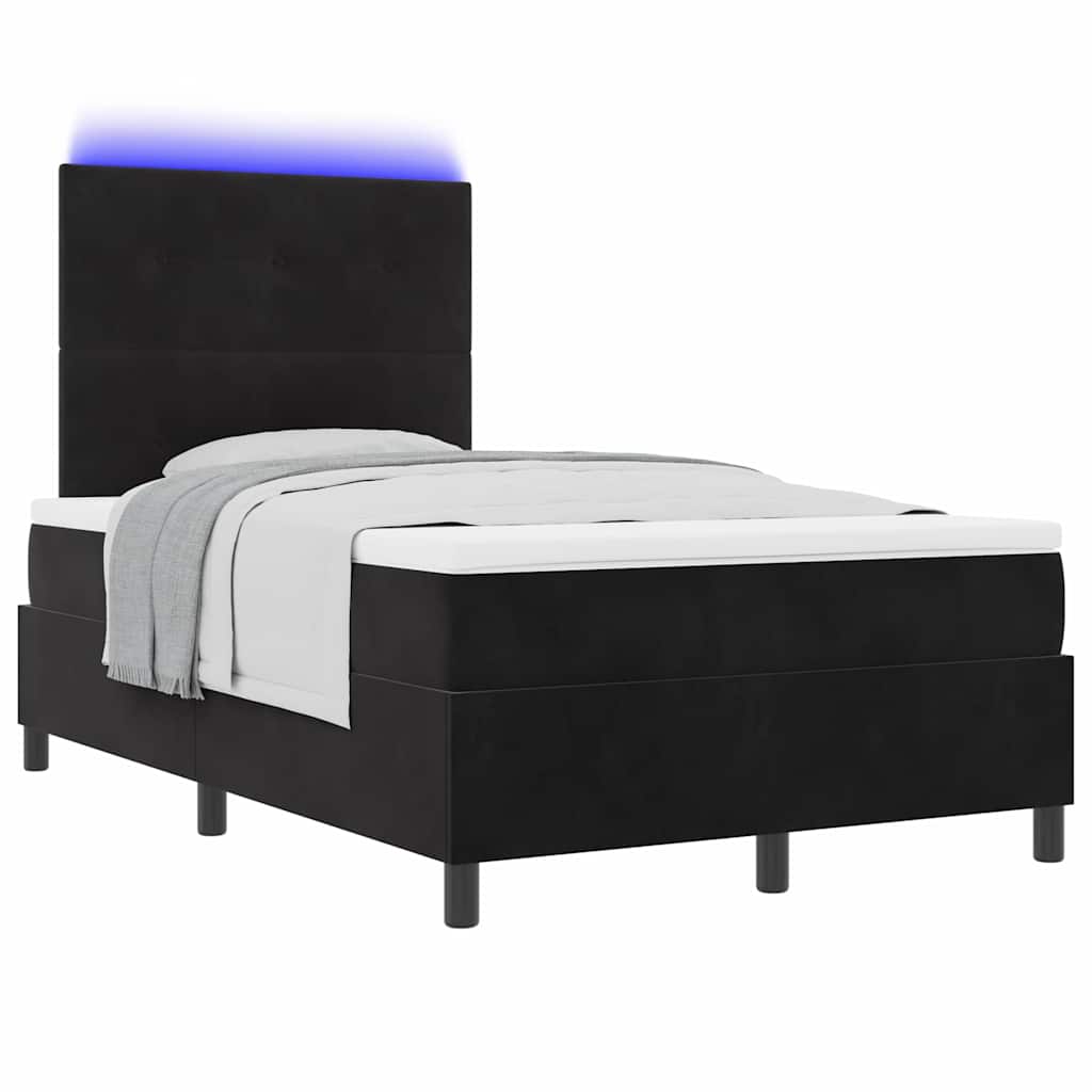 LED Box Spring Krevet s madracem Crna 120 x 200 cm Baršun