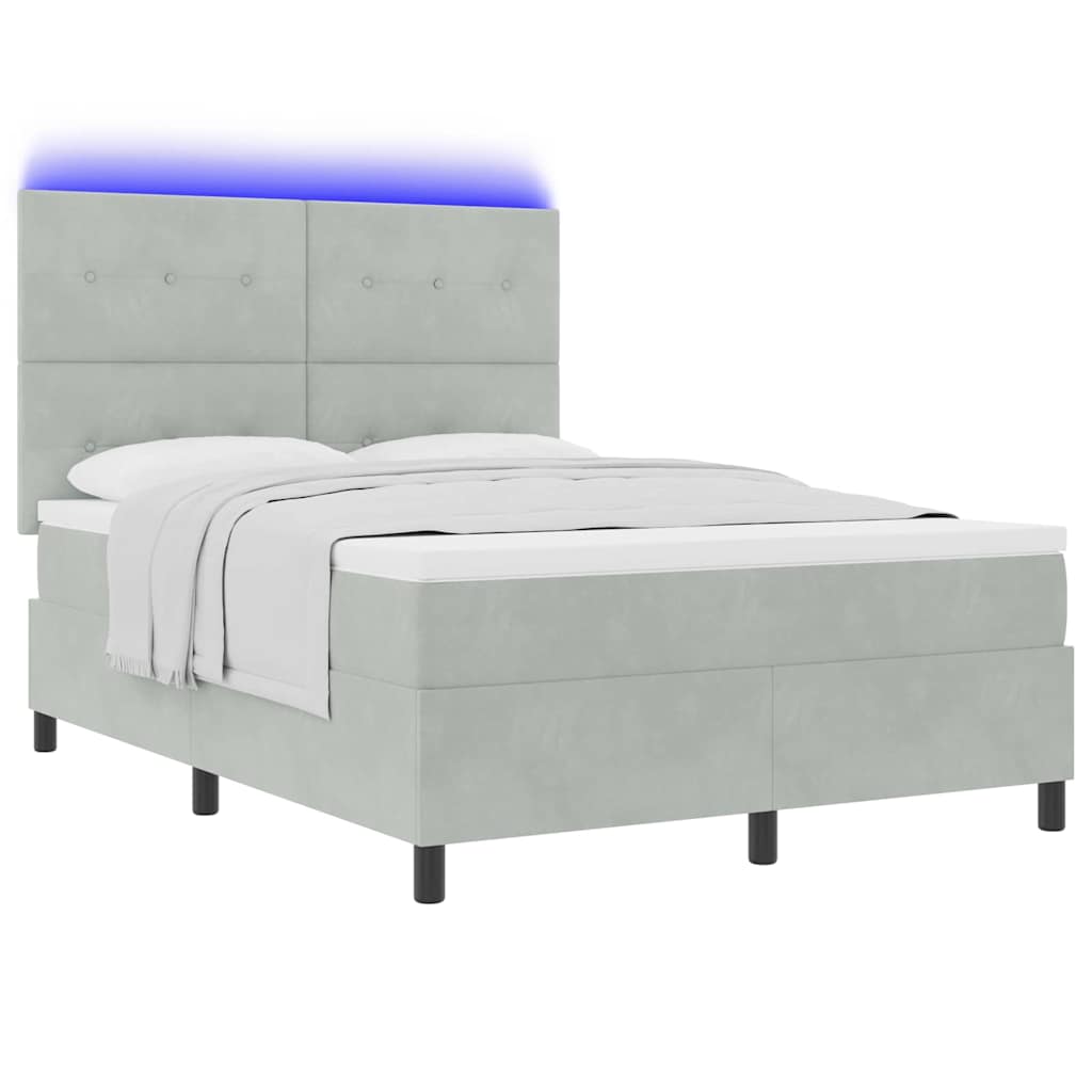 LED Box Spring Krevet Svijetlo siva 140 x 190 cm Baršun