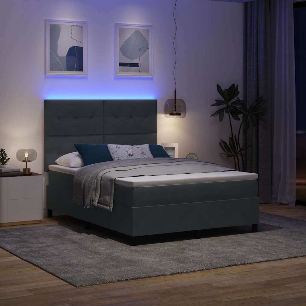 LED Box Spring Krevet s madracem Tamno siva 140 x 190 cm Baršun