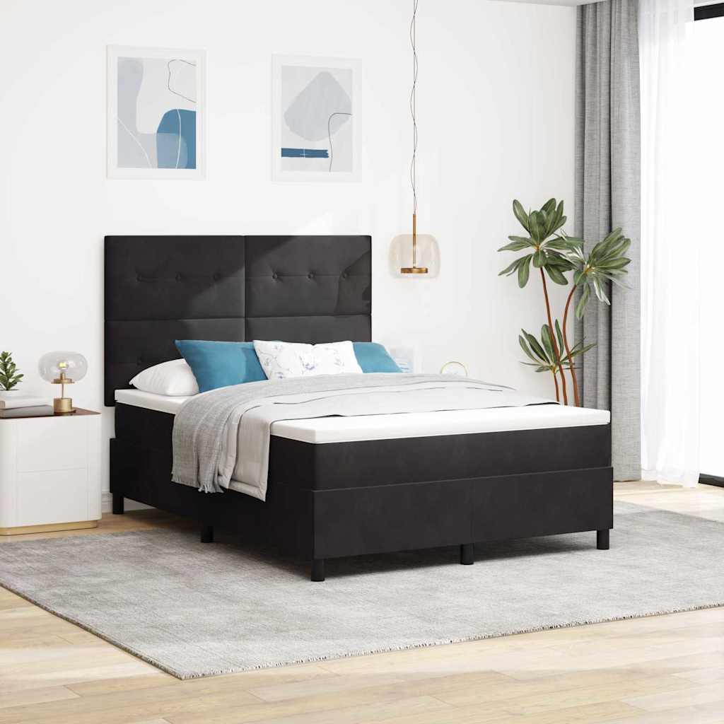 LED Box Spring Krevet s madracem Crna 140 x 190 cm Baršun