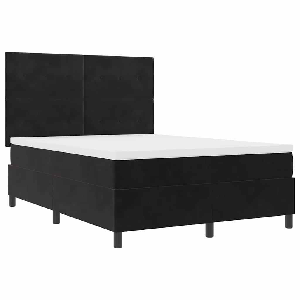 LED Box Spring Krevet s madracem Crna 140 x 190 cm Baršun