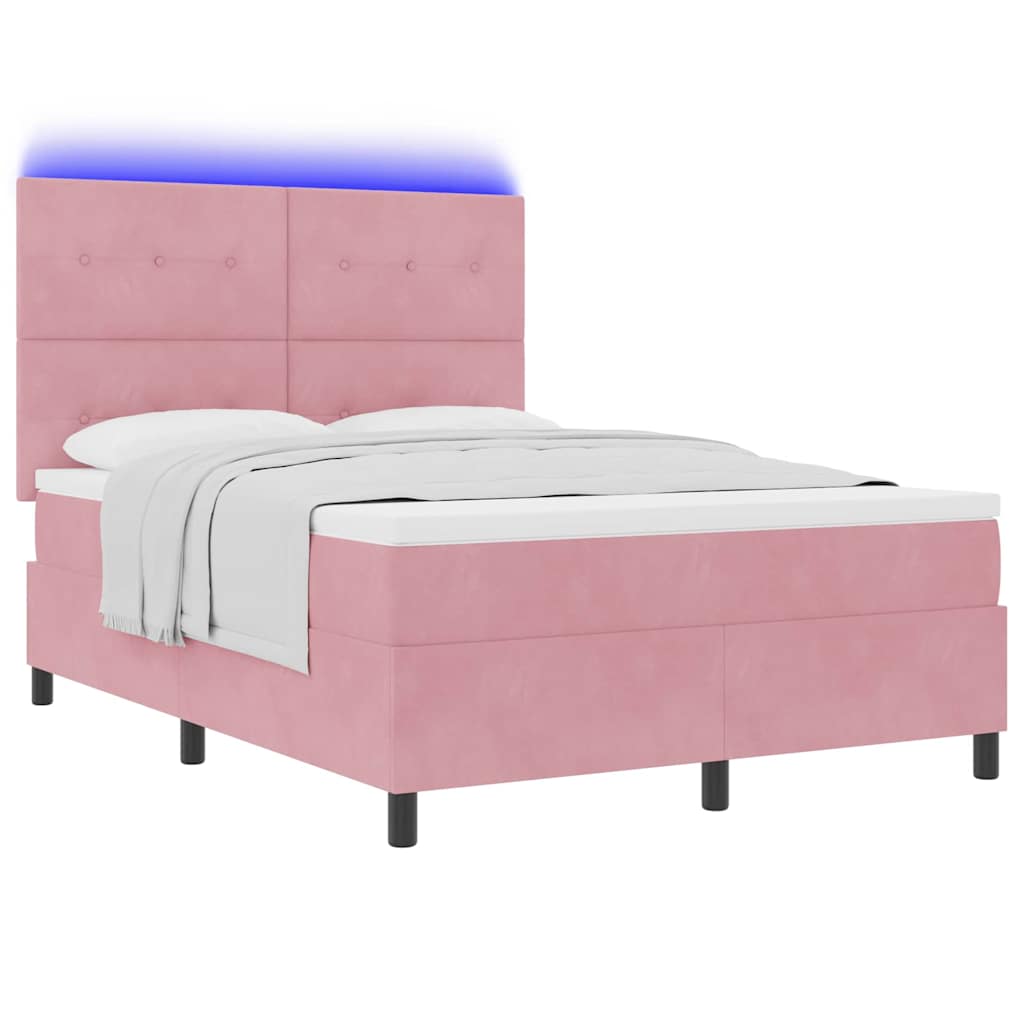 LED Box Spring Krevet Ružičasta 140 x 190 cm Baršun
