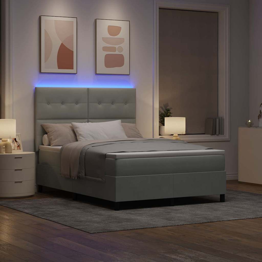 LED Box Spring Krevet Svijetlo siva 140 x 200 cm Baršun