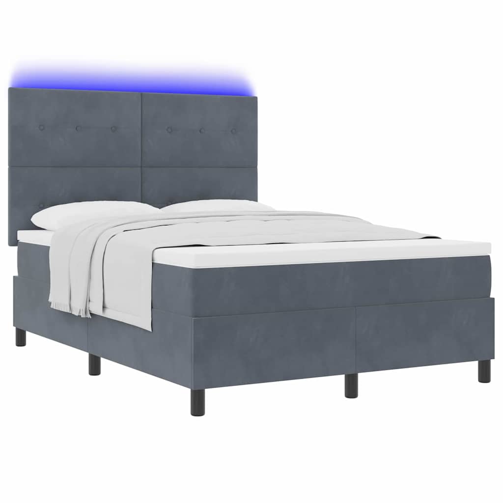 LED Box Spring Krevet s madracem Tamno siva 140 x 200 cm Baršun