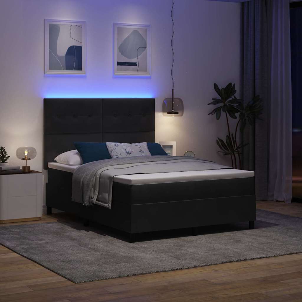 LED Box Spring Krevet s madracem Crna 140 x 200 cm Baršun