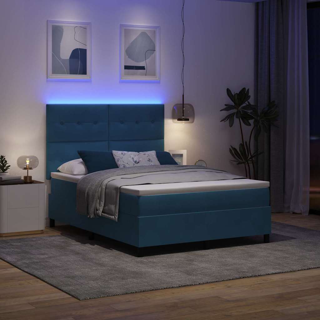 LED Box Spring Krevet Tamno plava 140 x 200 cm Baršun