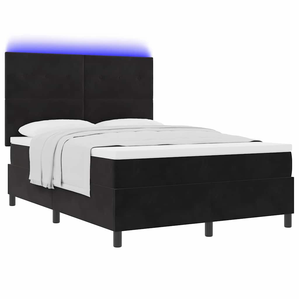 LED Box Spring Krevet s madracem Crna 160 x 200 cm Baršun
