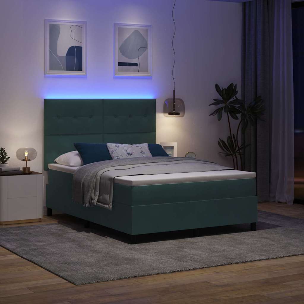 LED Box Spring Krevet Tamnozelena 160 x 200 cm Baršun