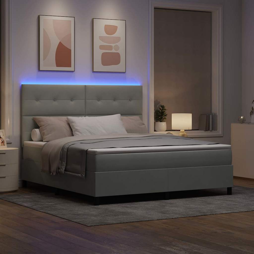 LED Box Spring Krevet Svijetlo siva 180 x 200 cm Baršun