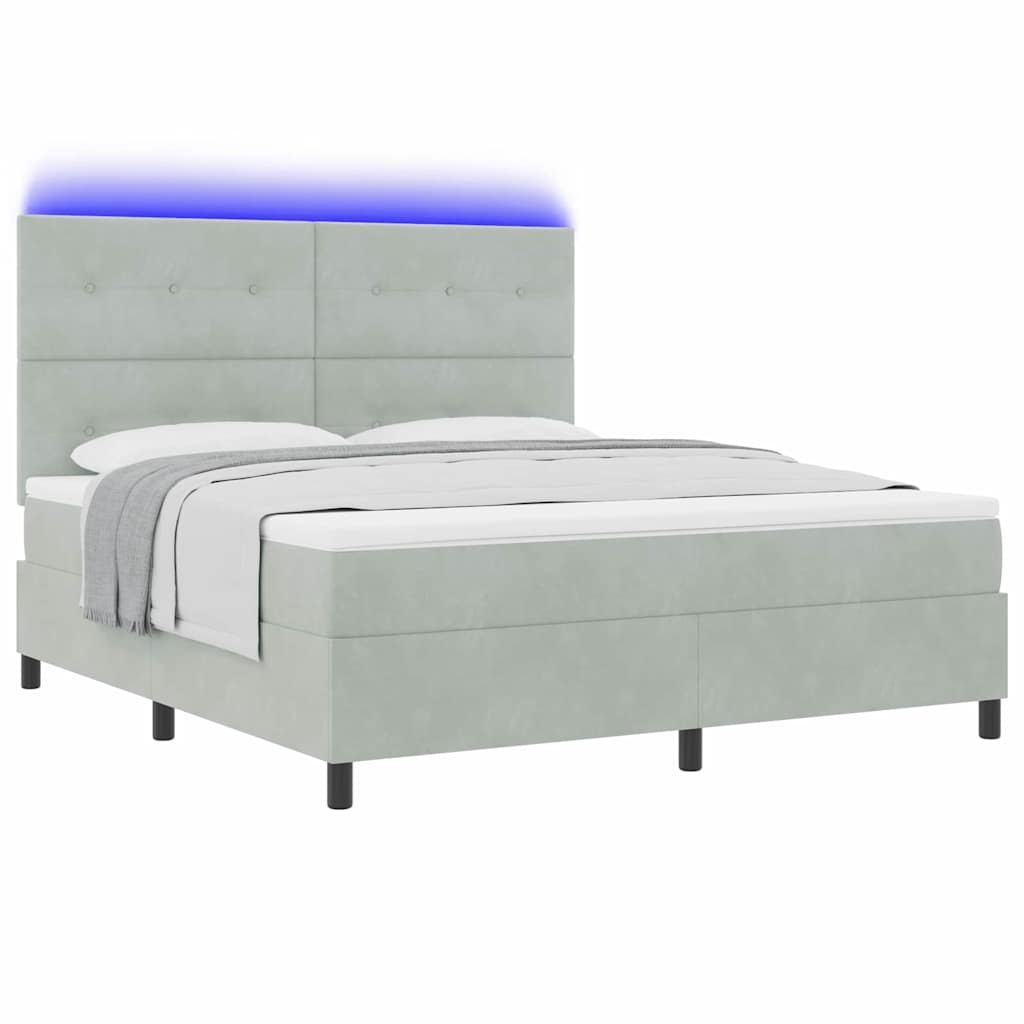 LED Box Spring Krevet Svijetlo siva 180 x 200 cm Baršun