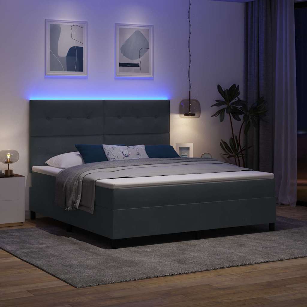 LED Box Spring Krevet s madracem Tamno siva 180 x 200 cm Baršun