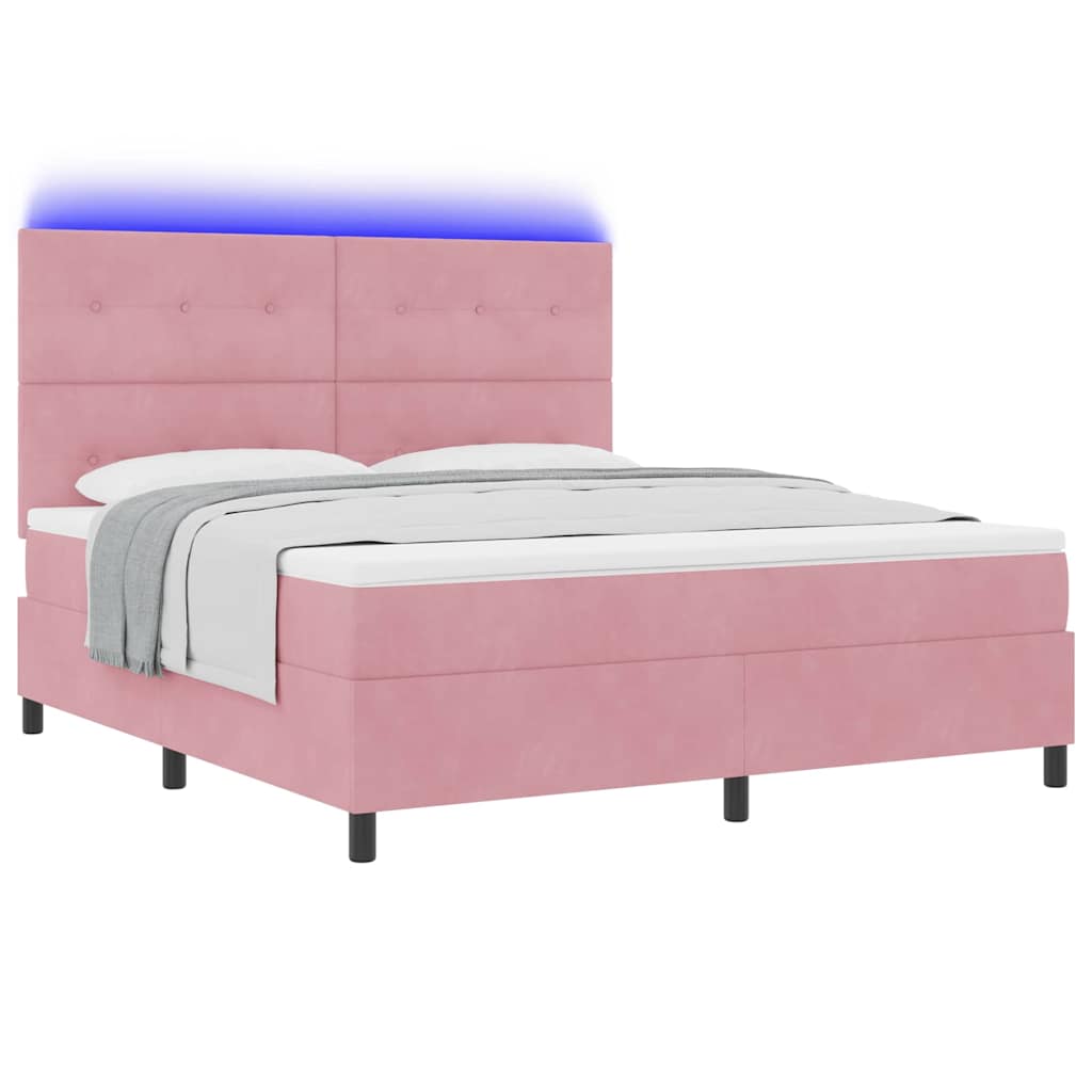 LED Box Spring Krevet s madracem Ružičasta 180 x 200 cm Baršun